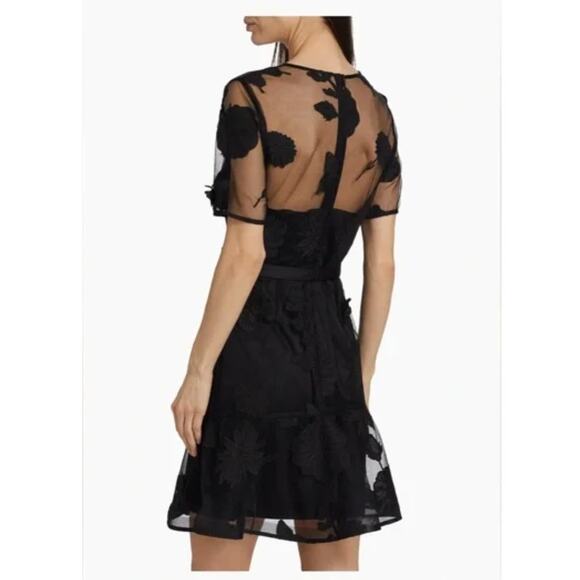Milly Hannah Organza Belted Floral Embroidered Mini Dress Black Sheer Size 6 NEW - Picture 3 of 16